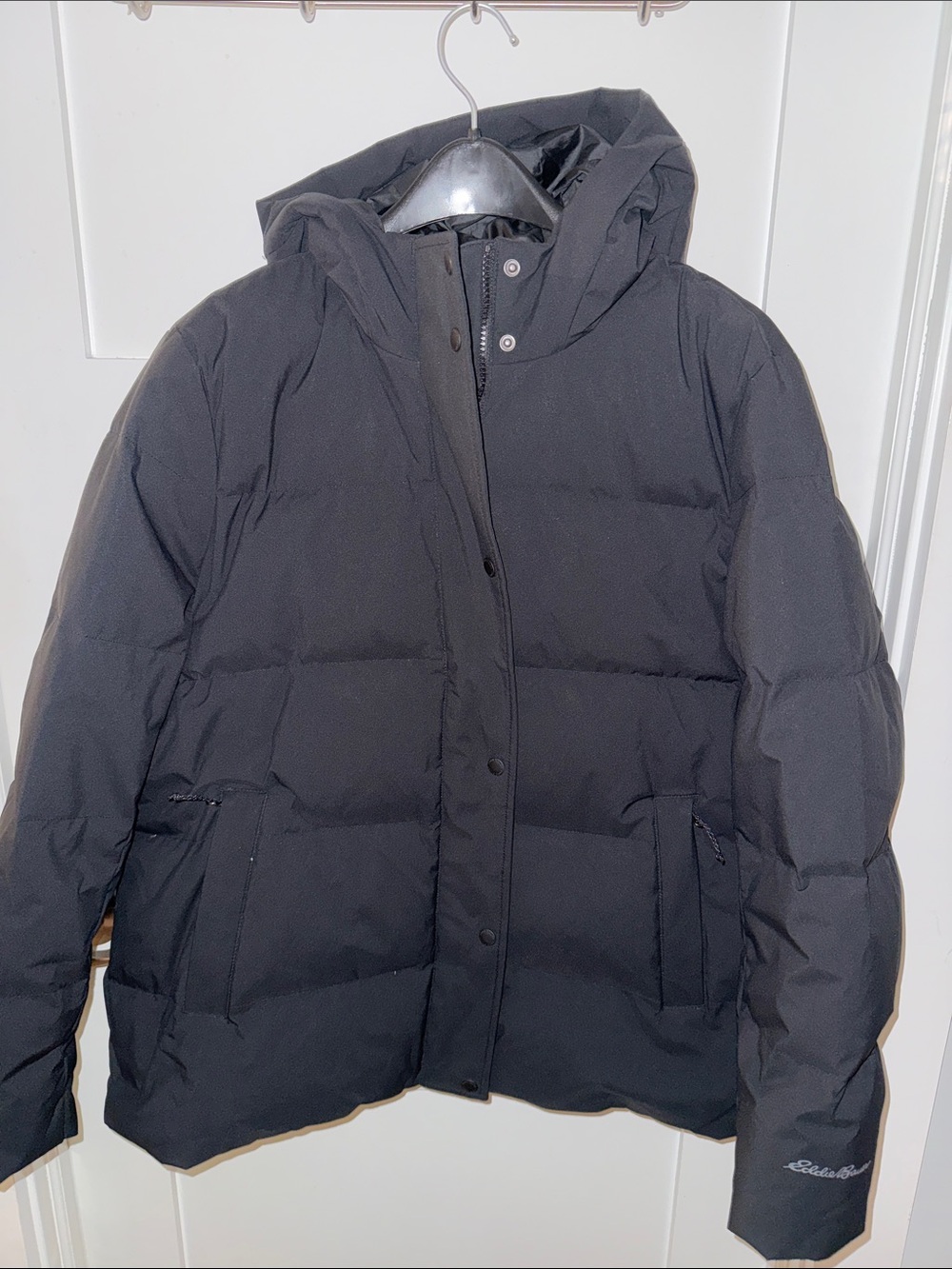 Eddie Bauer Black Hooded Puffer Coat - Women 2XL Like New Condition